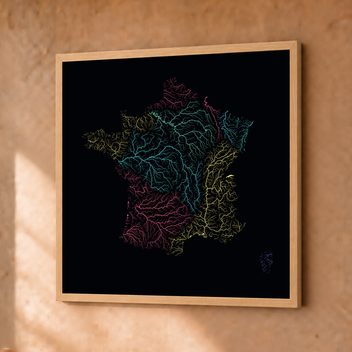Beautiful Rivers — França — Neon por território, Fine art emoldurado · 30 × 30 cm, Natural · Sem margem