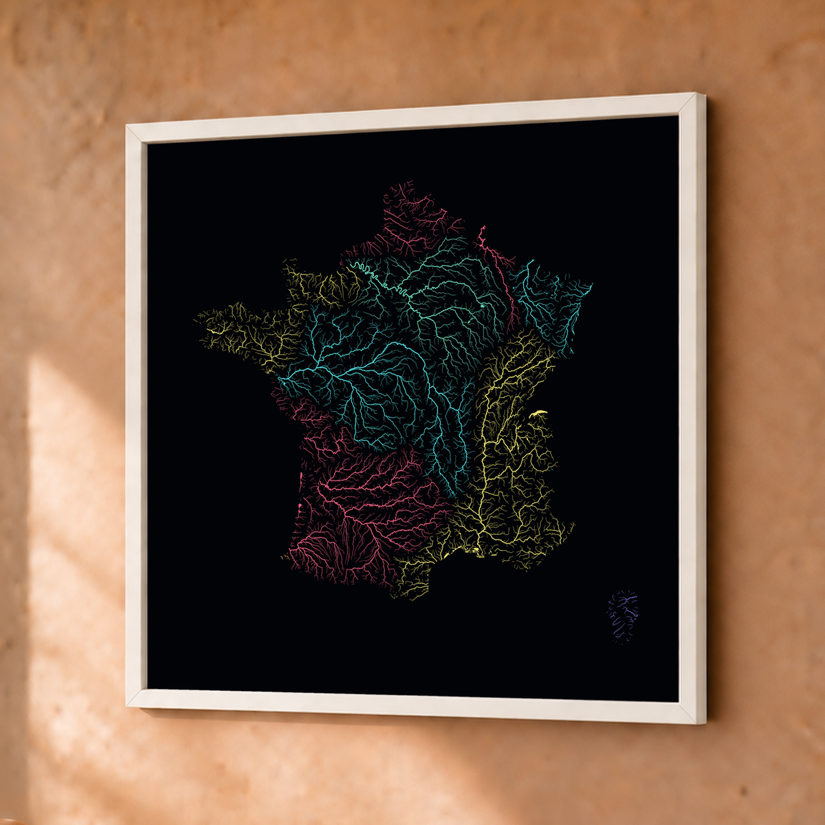 Beautiful Rivers — França — Neon por território, Fine art emoldurado · 30 × 30 cm, Branco · Sem margem
