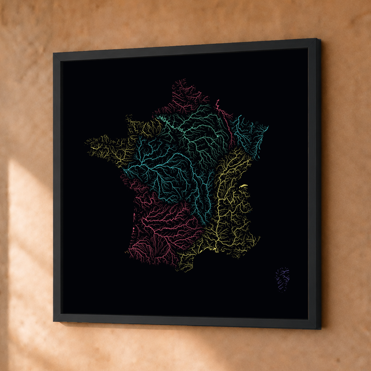 Beautiful Rivers — França — Neon por território, Fine art emoldurado · 50 × 50 cm, Preto · Sem margem