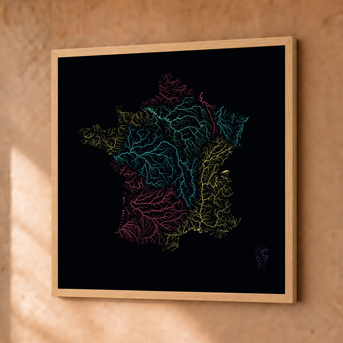 Beautiful Rivers — França — Neon por território, Fine art emoldurado · 50 × 50 cm, Natural · Sem margem