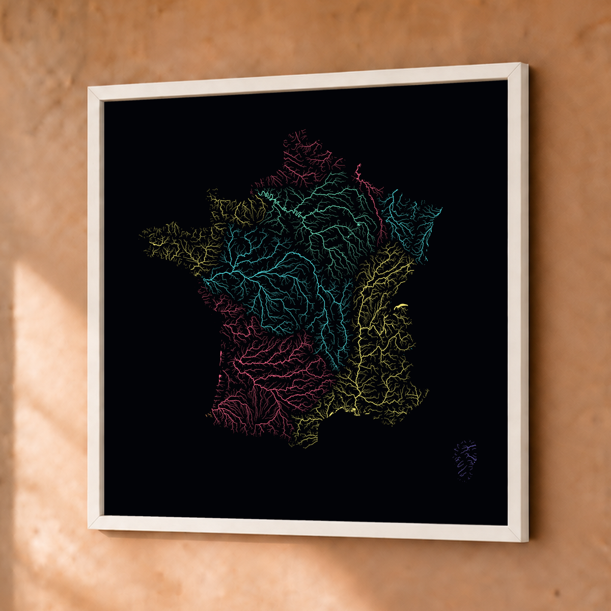 Beautiful Rivers — França — Neon por território, Fine art emoldurado · 50 × 50 cm, Branco · Sem margem