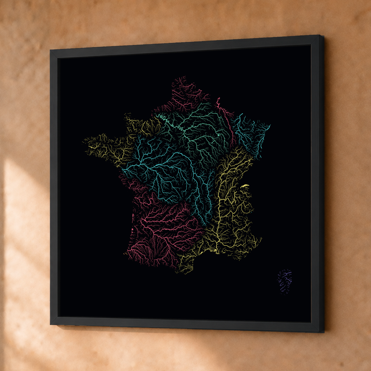 Beautiful Rivers — França — Neon por território, Fine art emoldurado · 76 × 76 cm, Preto · Sem margem