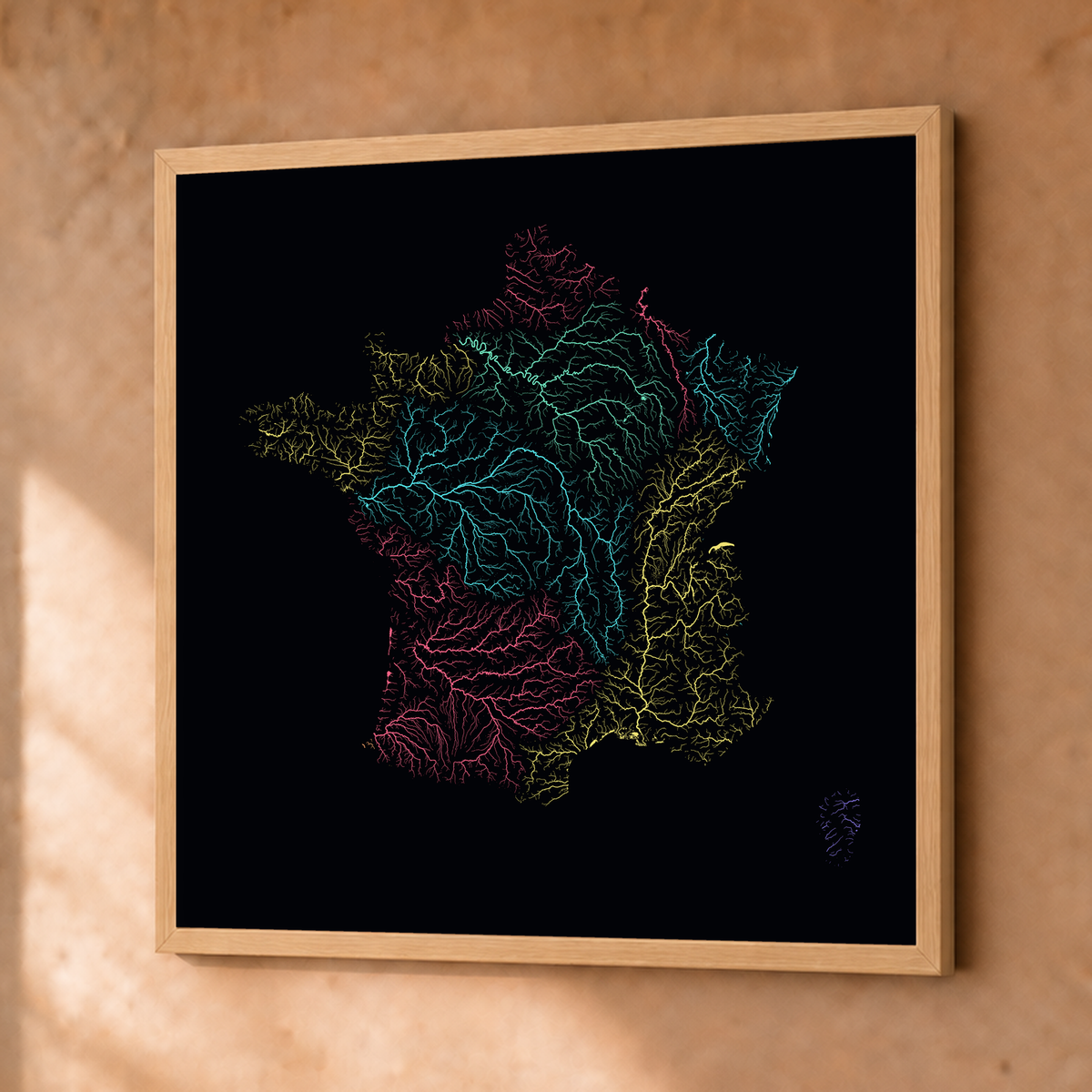 Beautiful Rivers — França — Neon por território, Fine art emoldurado · 76 × 76 cm, Natural · Sem margem