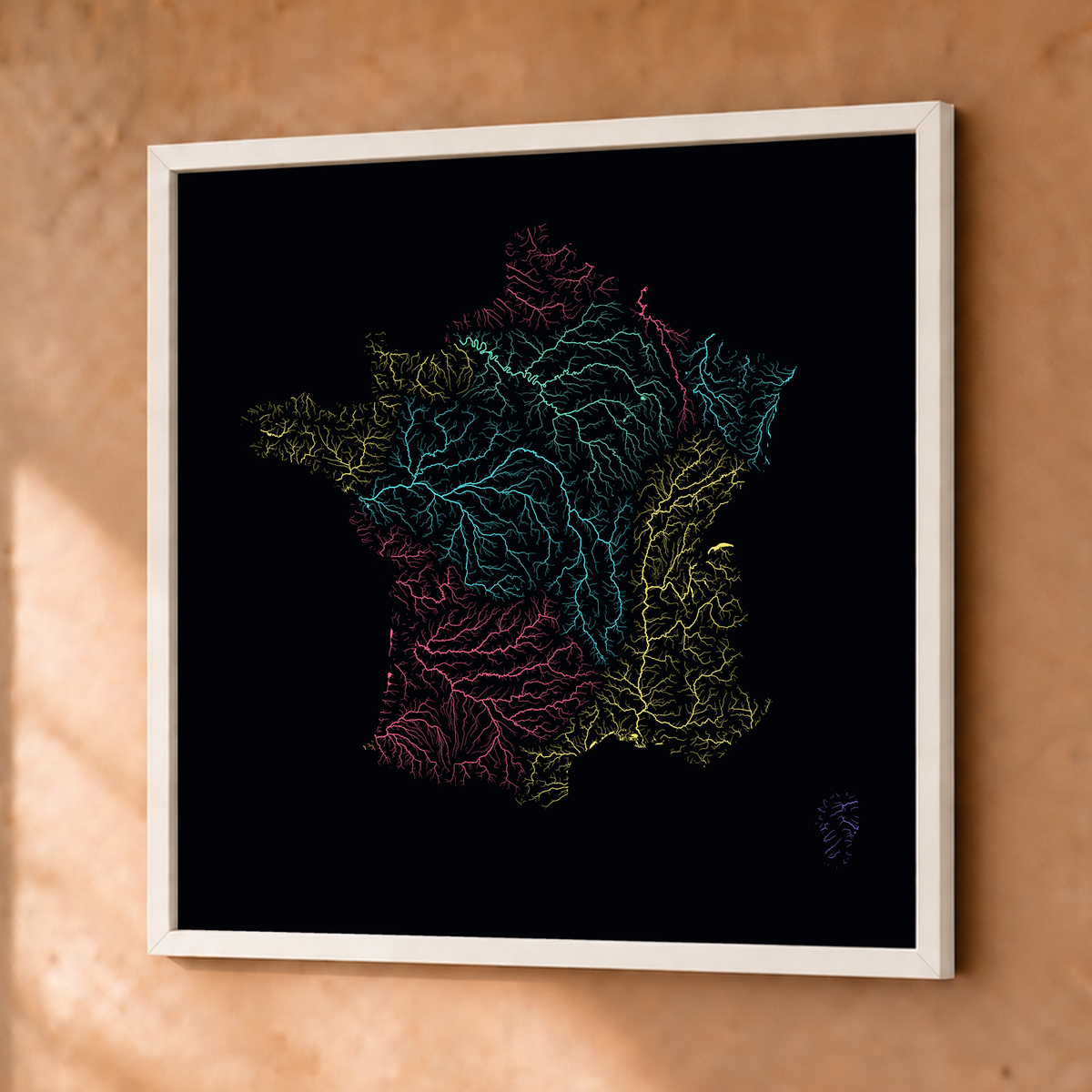 Beautiful Rivers — França — Neon por território, Fine art emoldurado · 76 × 76 cm, Branco · Sem margem