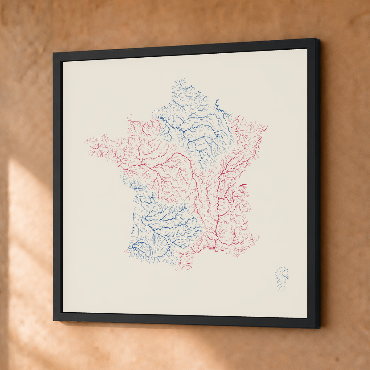 Beautiful Rivers — França — Risografia, Fine art emoldurado · 50 × 50 cm, Preto · Sem margem