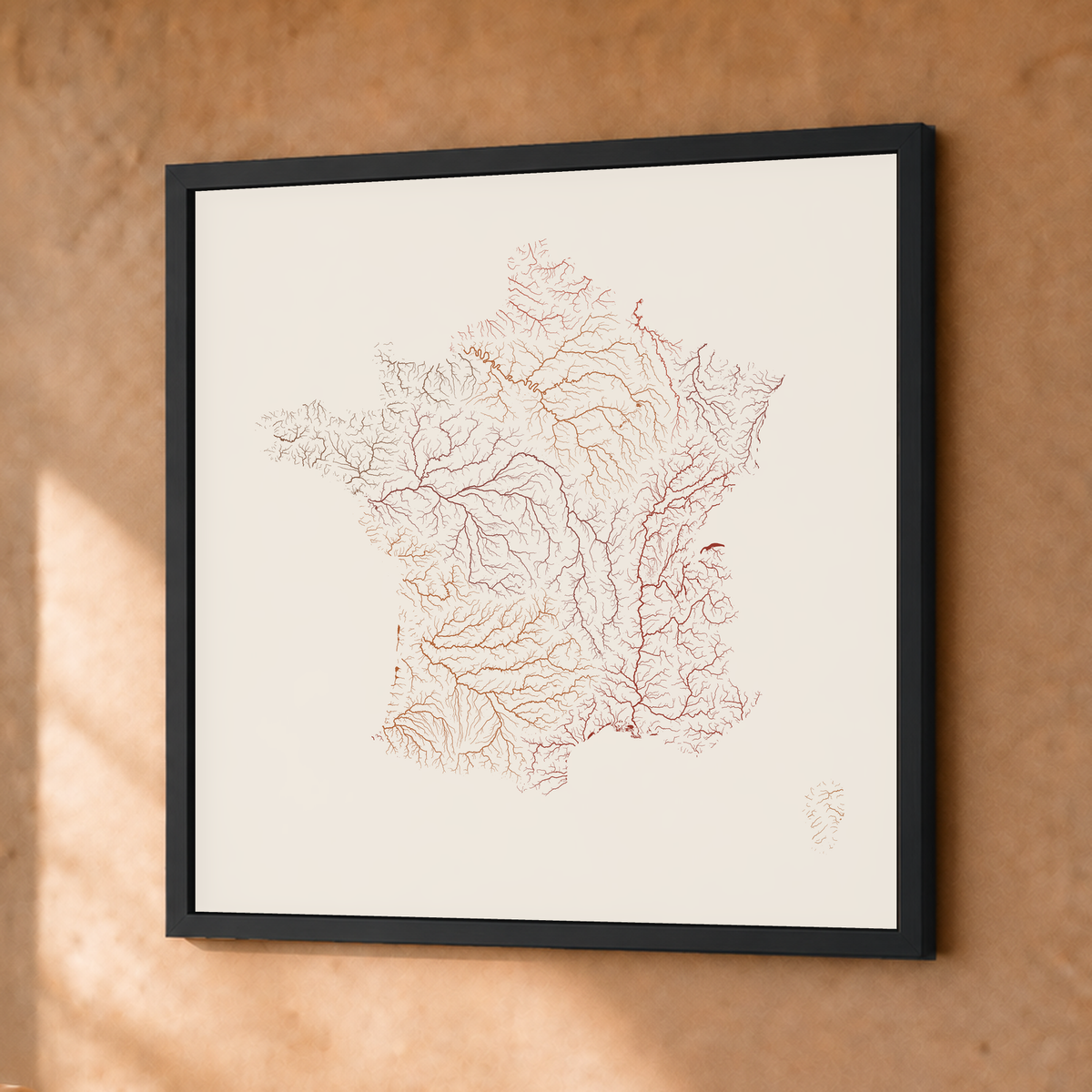 Beautiful Rivers — França — Terracota e areia, Fine art emoldurado · 30 × 30 cm, Preto · Sem margem