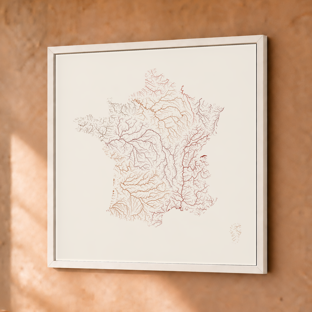 Beautiful Rivers — França — Terracota e areia, Fine art emoldurado · 30 × 30 cm, Branco · Sem margem