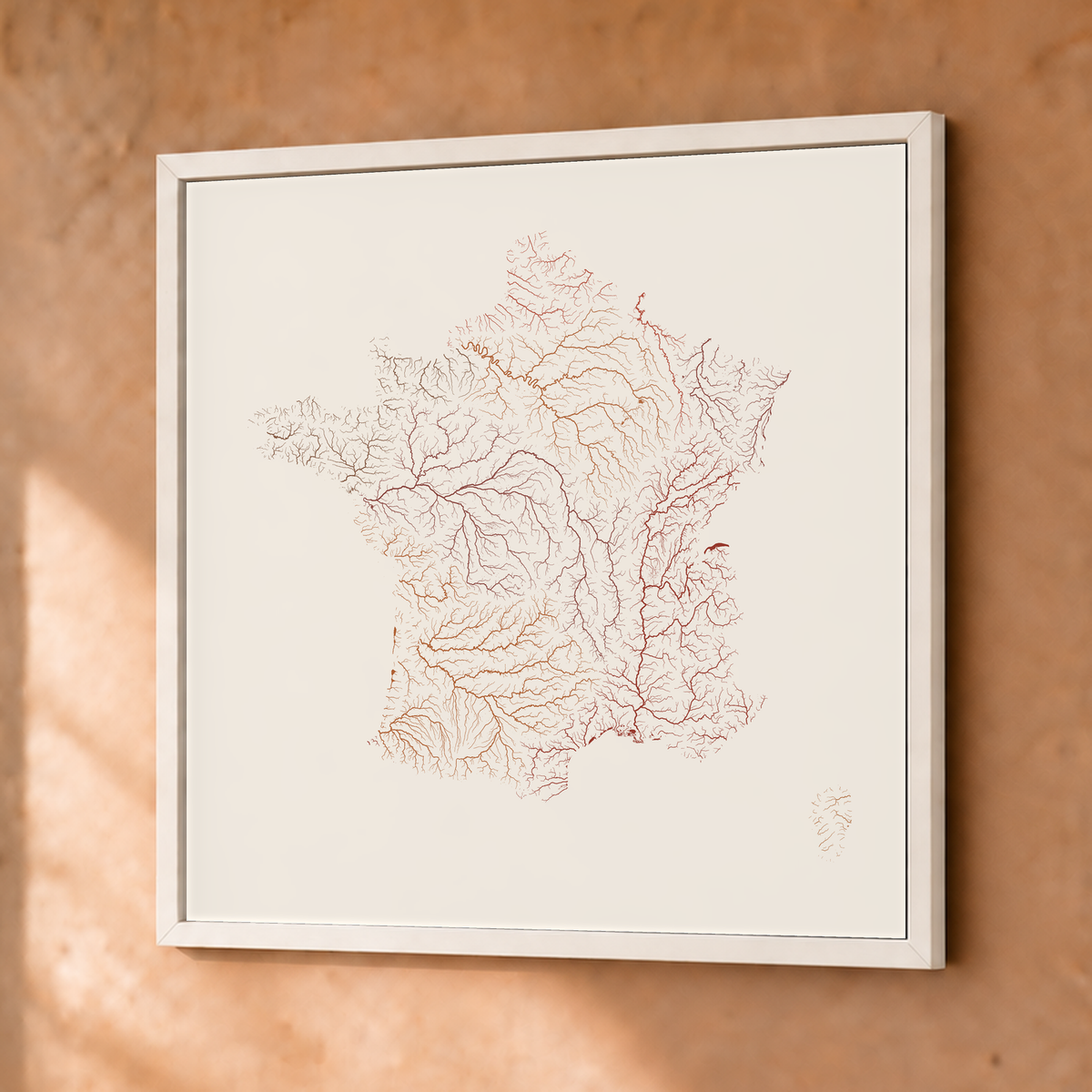 Beautiful Rivers — França — Terracota e areia, Fine art emoldurado · 50 × 50 cm, Branco · Sem margem