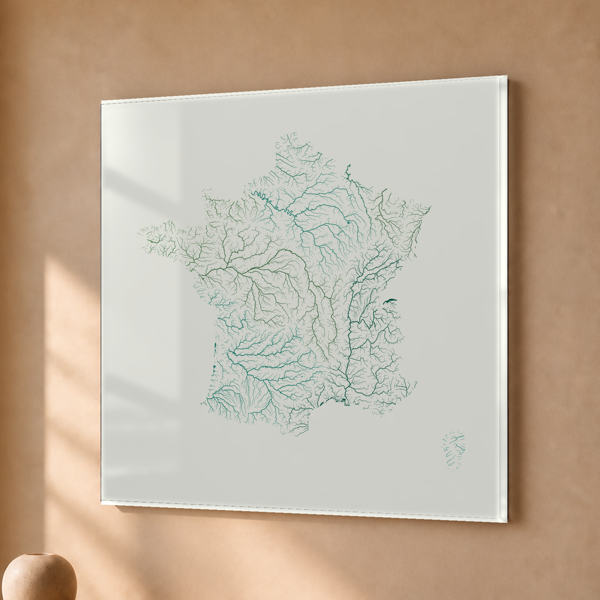 Beautiful Rivers — França — Verde jade e porcelana, Acrílico · 50 × 50 cm, Sem margem
