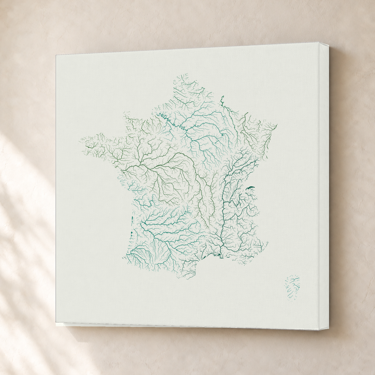 Beautiful Rivers — França — Verde jade e porcelana, Canvas · 30 × 30 cm, Sem margem