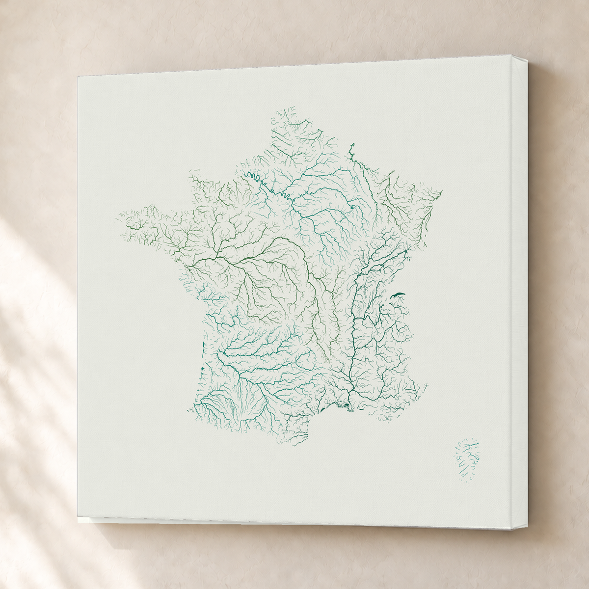 Beautiful Rivers — França — Verde jade e porcelana, Canvas · 76 × 76 cm, Sem margem