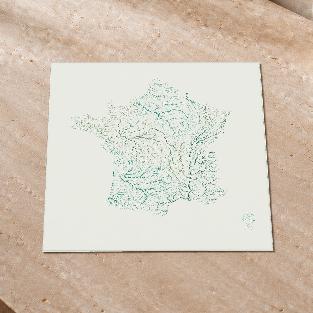 Beautiful Rivers — França — Verde jade e porcelana, Impressão fine art · 50 × 50 cm, Sem margem