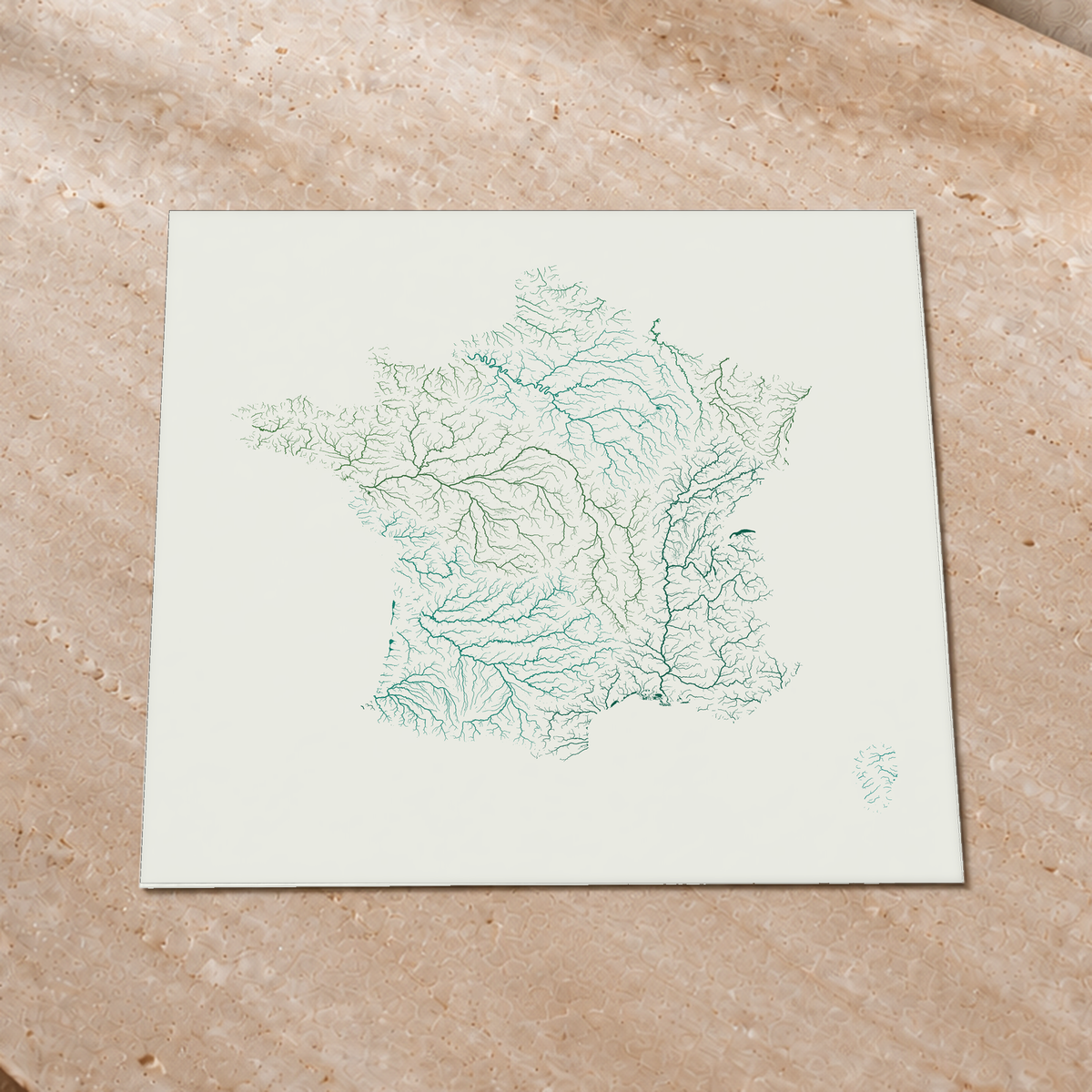 Beautiful Rivers — França — Verde jade e porcelana, Impressão fine art · 76 × 76 cm, Sem margem