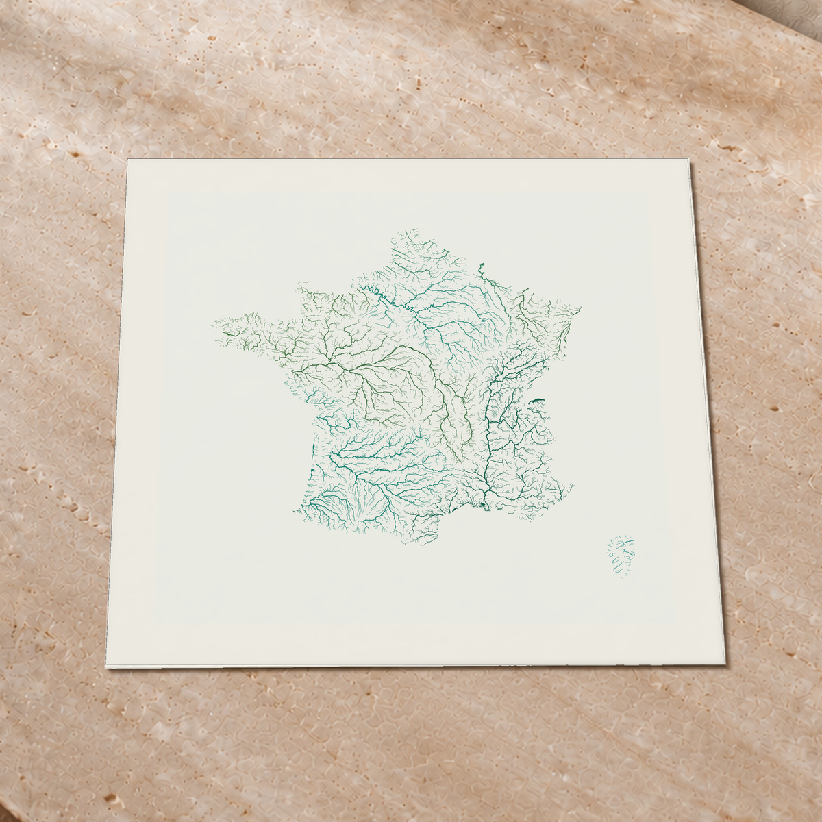 Beautiful Rivers — França — Verde jade e porcelana, Impressão fine art · 76 × 76 cm, Margem branca