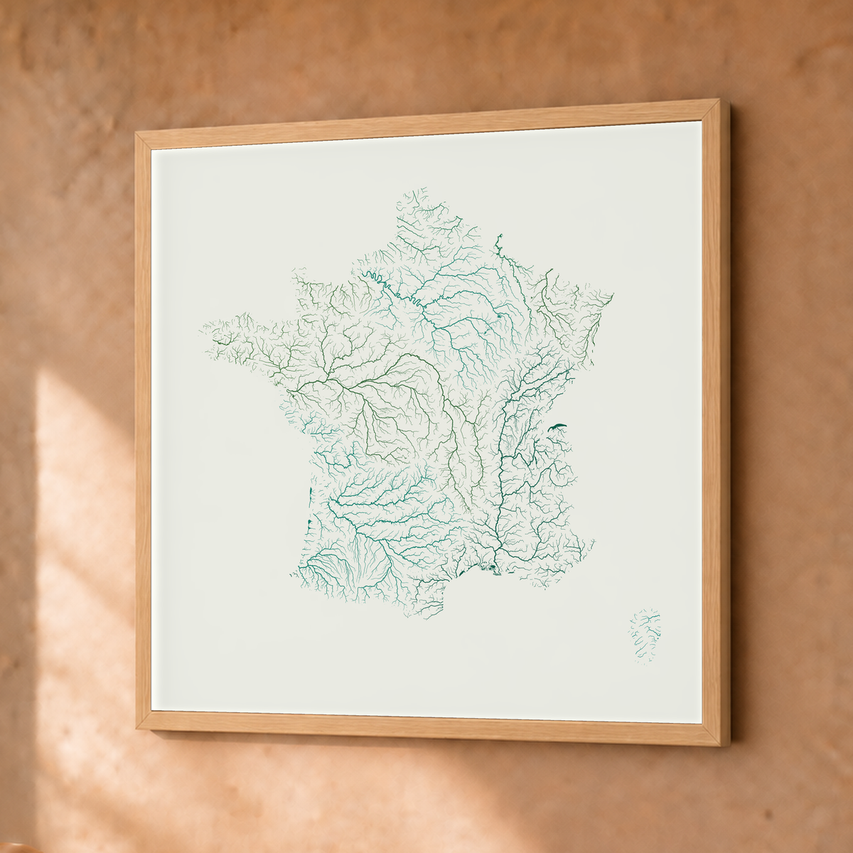 Beautiful Rivers — França — Verde jade e porcelana, Fine art emoldurado · 30 × 30 cm, Natural · Sem margem