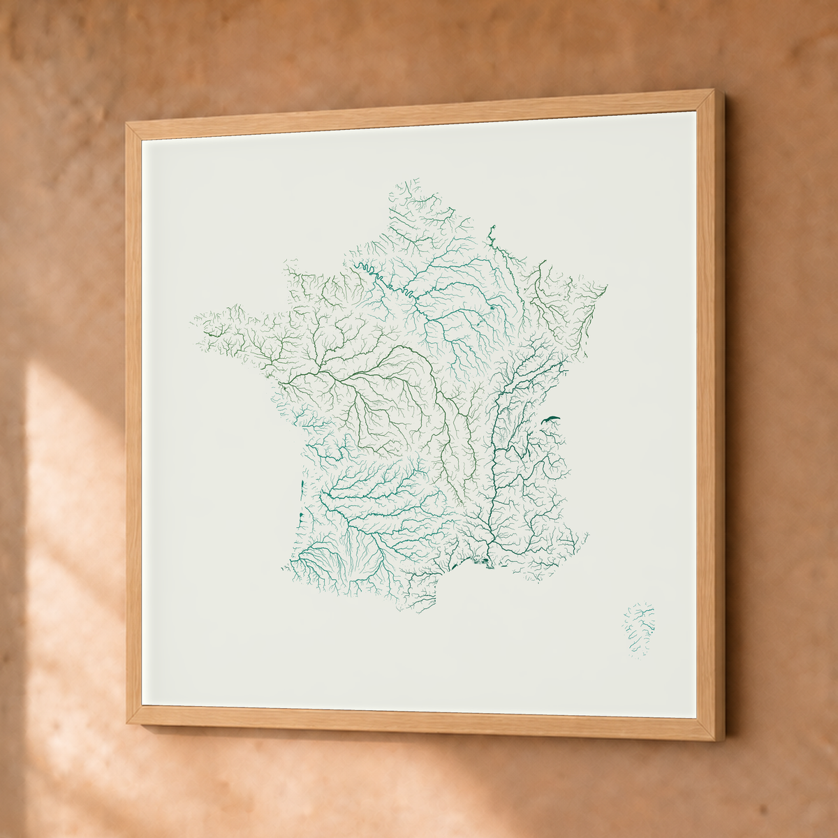 Beautiful Rivers — França — Verde jade e porcelana, Fine art emoldurado · 50 × 50 cm, Natural · Sem margem