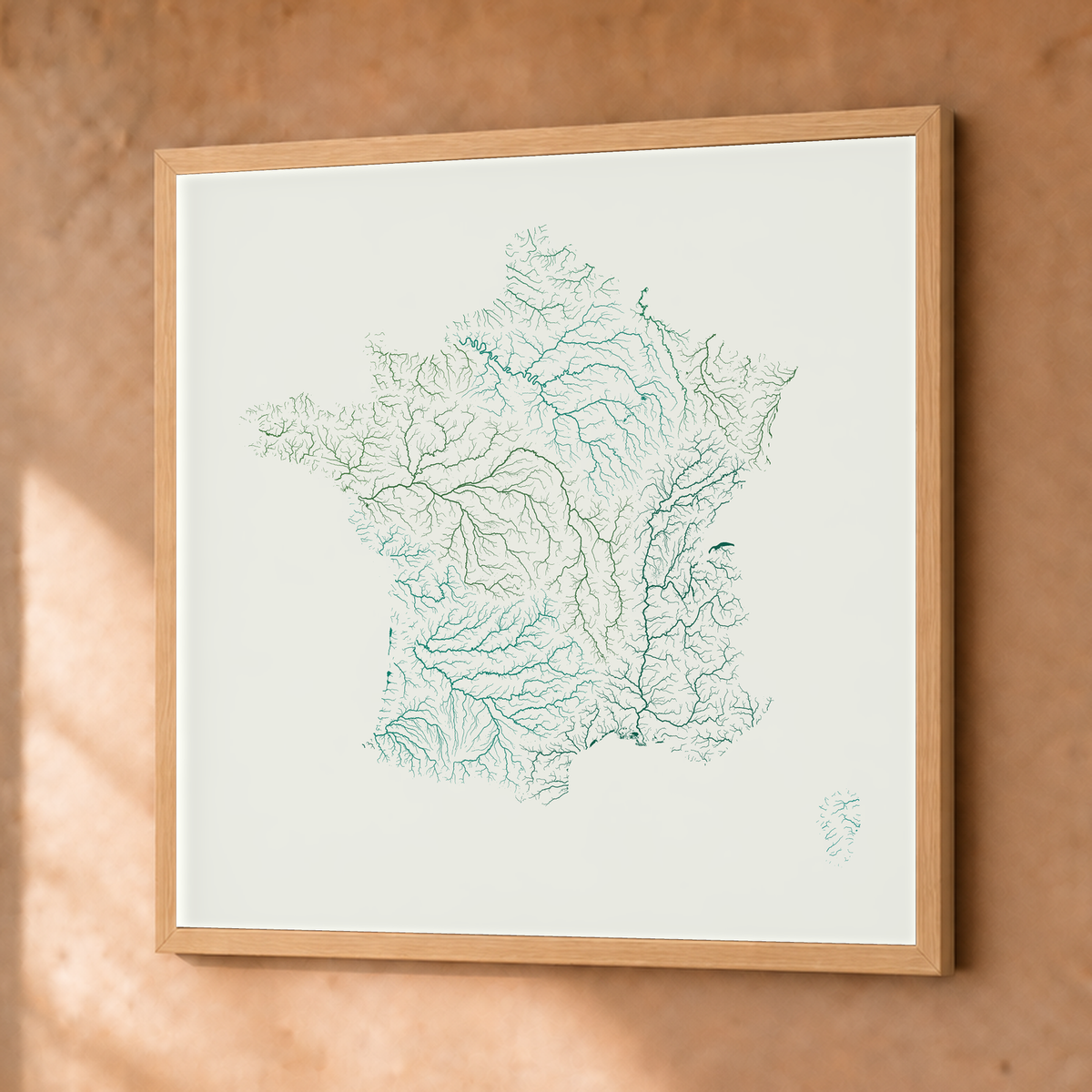 Beautiful Rivers — França — Verde jade e porcelana, Fine art emoldurado · 76 × 76 cm, Natural · Sem margem