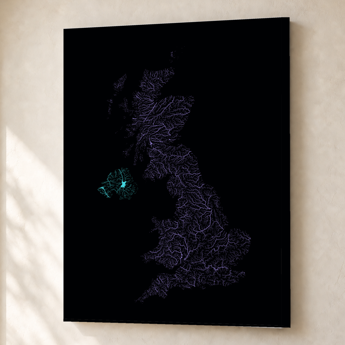 Beautiful Rivers — Reino Unido — Neon hidrográfico, Canvas · 45 × 60 cm, Sem margem