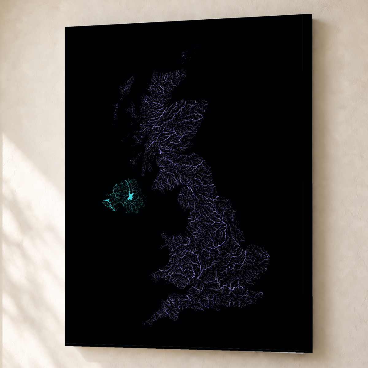 Beautiful Rivers — Reino Unido — Neon hidrográfico, Canvas · 60 × 80 cm, Sem margem
