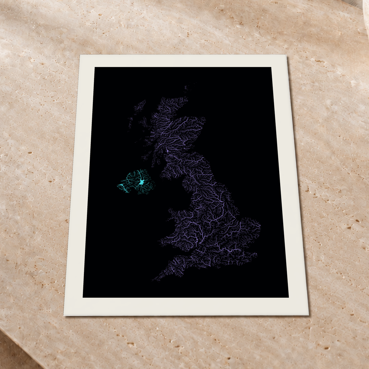 Beautiful Rivers — Reino Unido — Neon hidrográfico, Impressão fine art · 45 × 60 cm, Margem branca