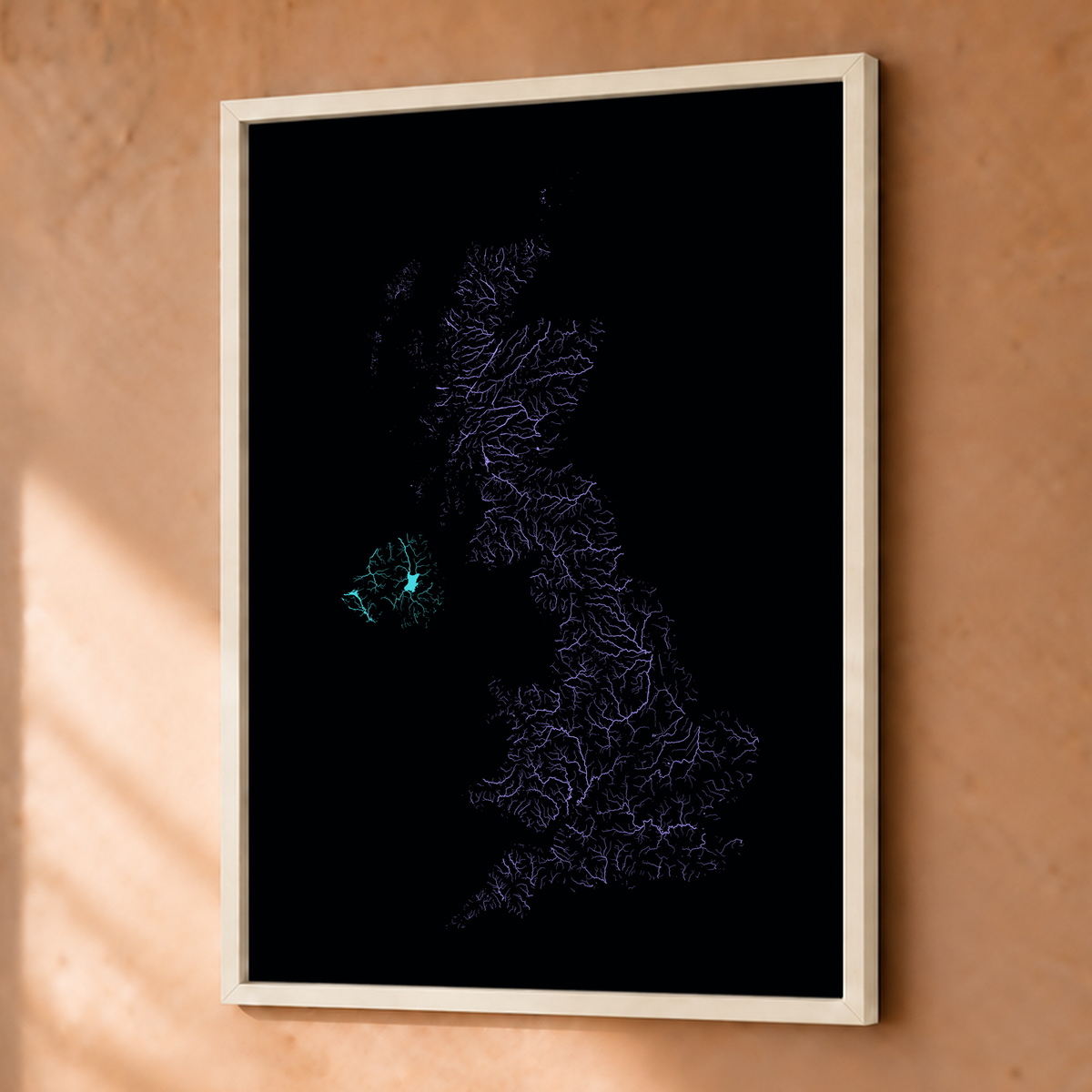 Beautiful Rivers — Reino Unido — Neon hidrográfico, Fine art emoldurado · 30 × 40 cm, Branco · Sem margem