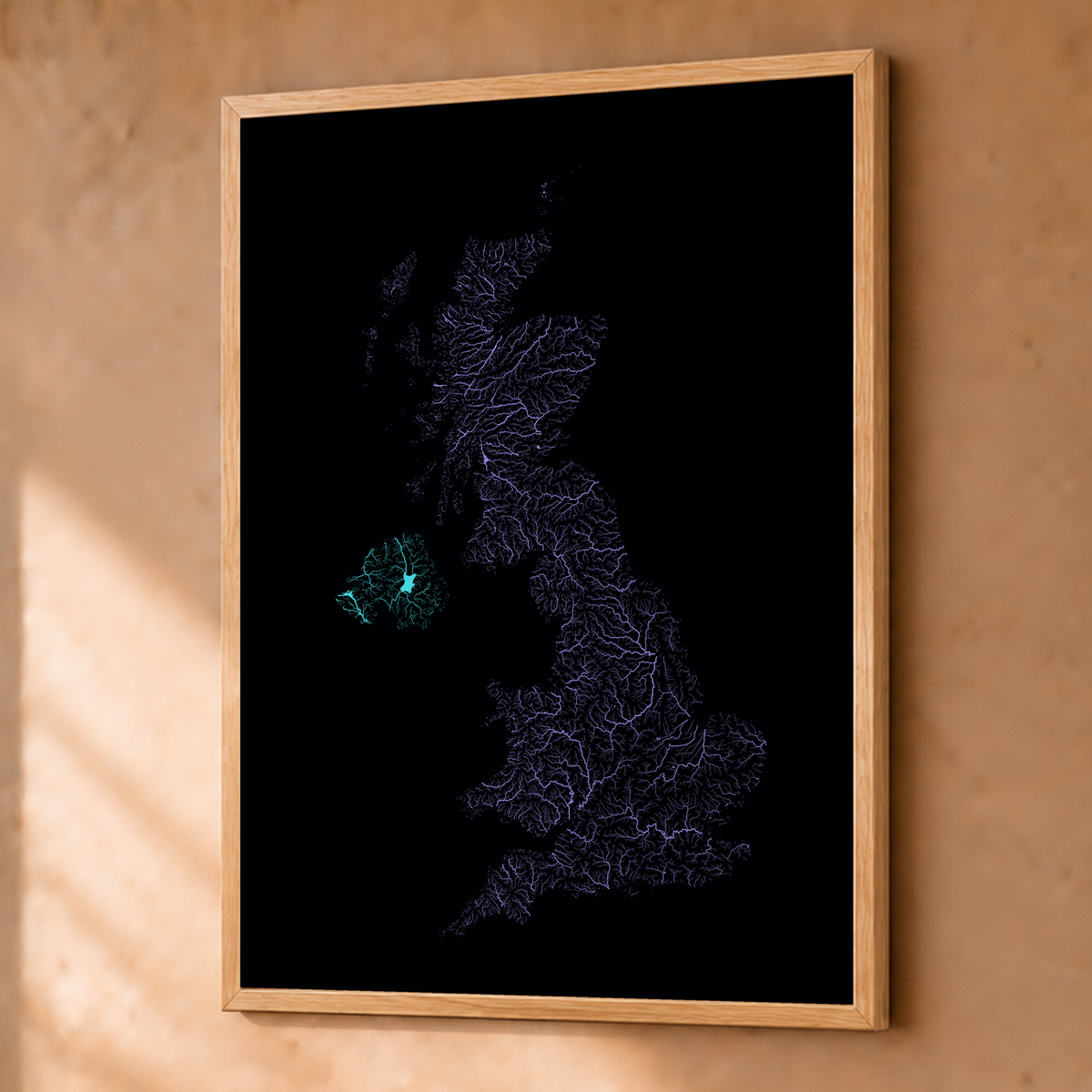 Beautiful Rivers — Reino Unido — Neon hidrográfico, Fine art emoldurado · 45 × 60 cm, Natural · Sem margem