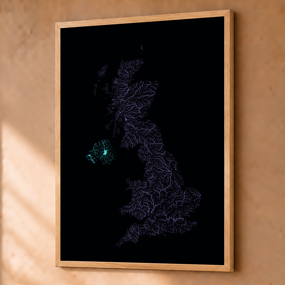 Beautiful Rivers — Reino Unido — Neon hidrográfico, Fine art emoldurado · 60 × 80 cm, Natural · Sem margem