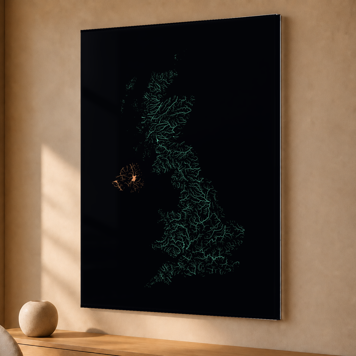 Beautiful Rivers — Reino Unido — Neon por território, Acrílico · 30 × 40 cm, Sem margem