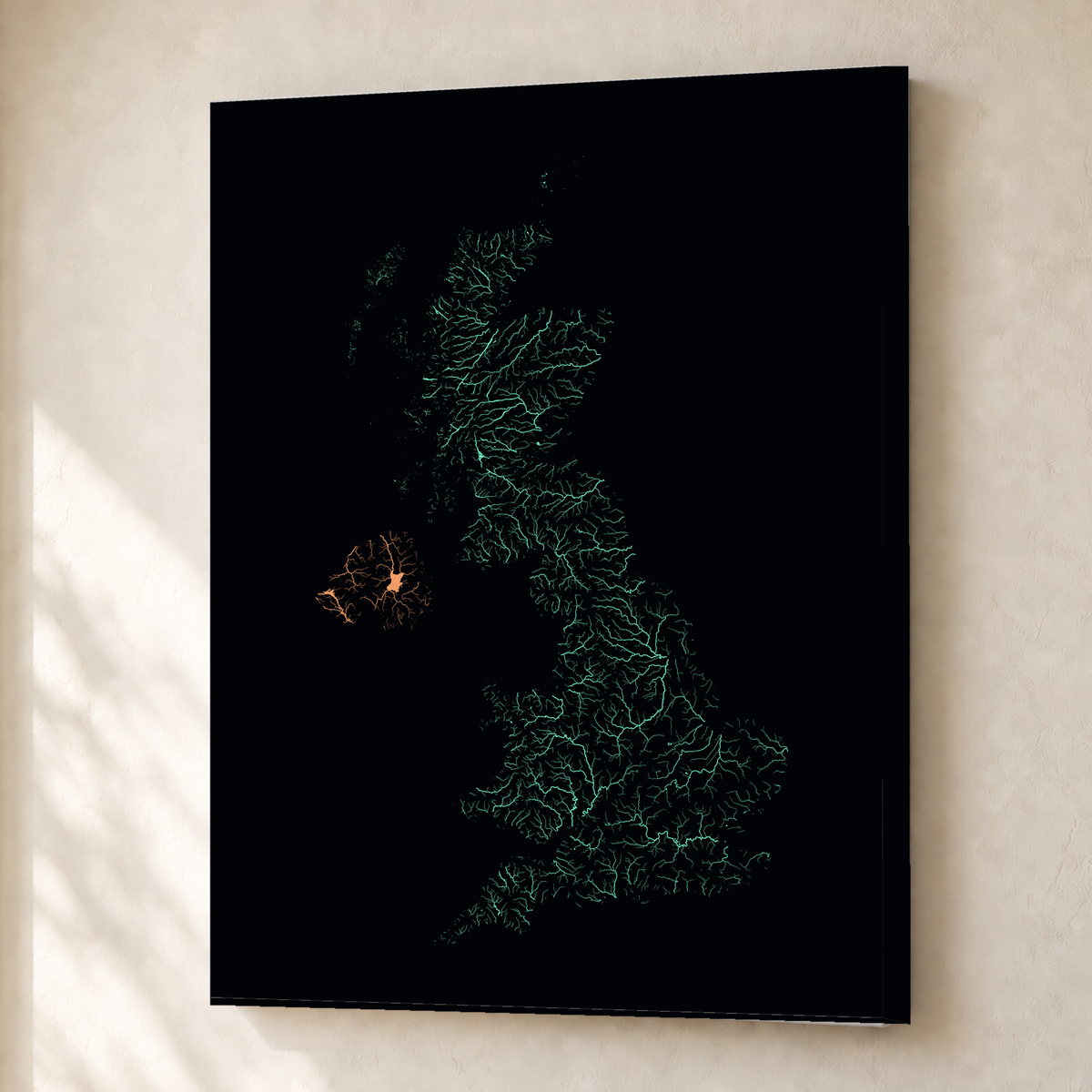 Beautiful Rivers — Reino Unido — Neon por território, Canvas · 30 × 40 cm, Sem margem