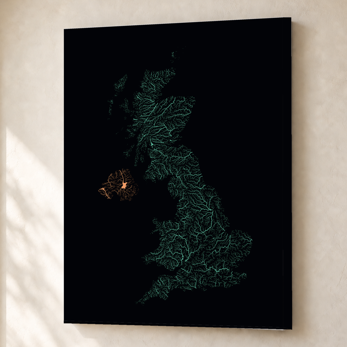 Beautiful Rivers — Reino Unido — Neon por território, Canvas · 45 × 60 cm, Sem margem