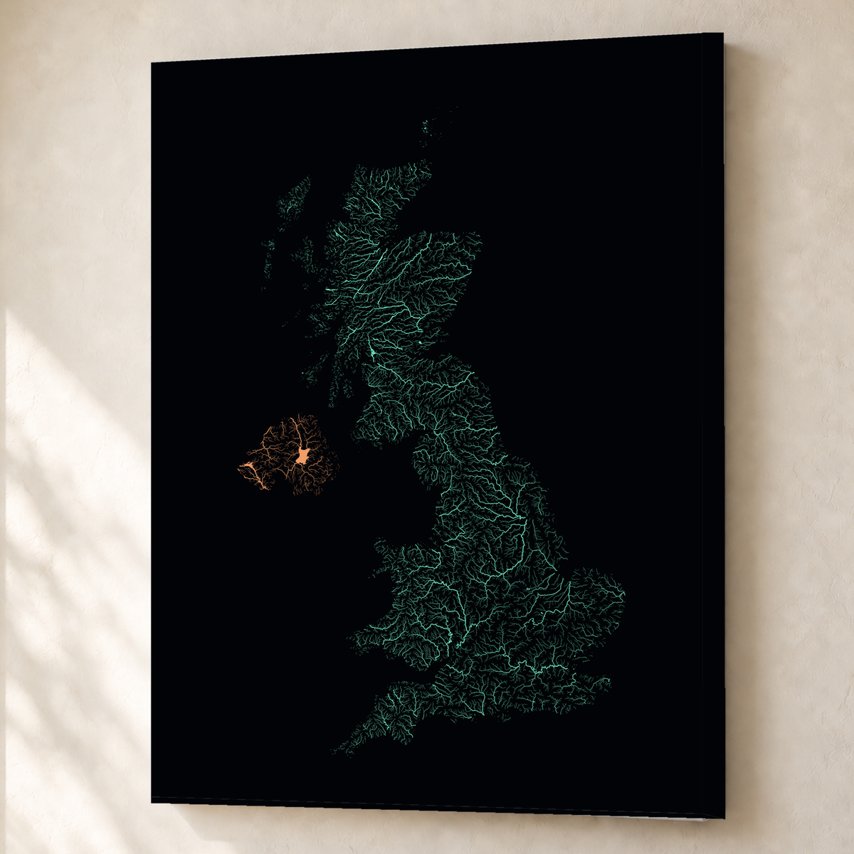 Beautiful Rivers — Reino Unido — Neon por território, Canvas · 60 × 80 cm, Sem margem