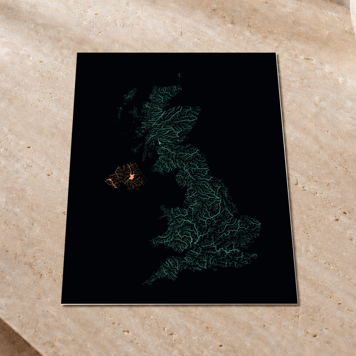 Beautiful Rivers — Reino Unido — Neon por território, Impressão fine art · 45 × 60 cm, Sem margem