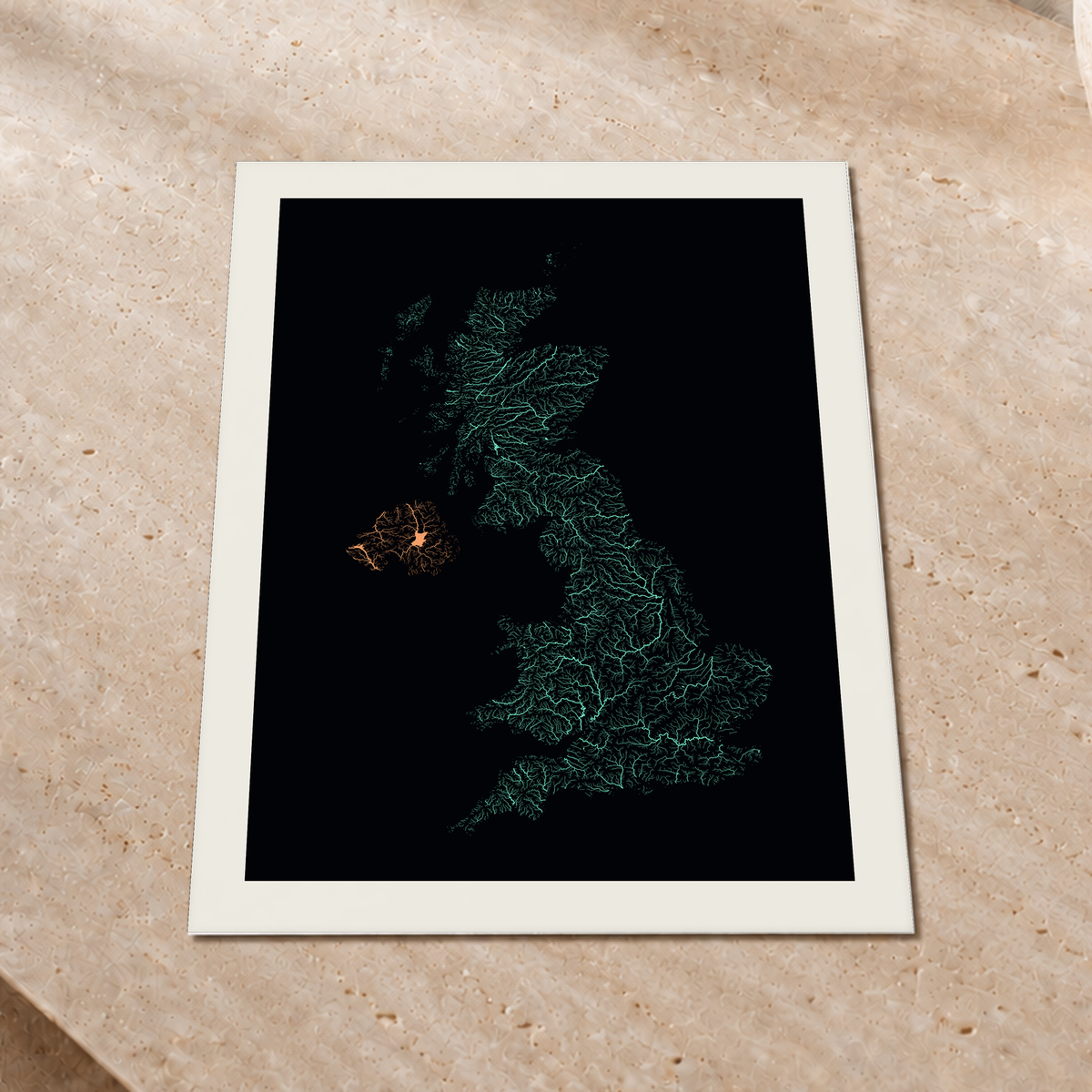 Beautiful Rivers — Reino Unido — Neon por território, Impressão fine art · 45 × 60 cm, Margem branca
