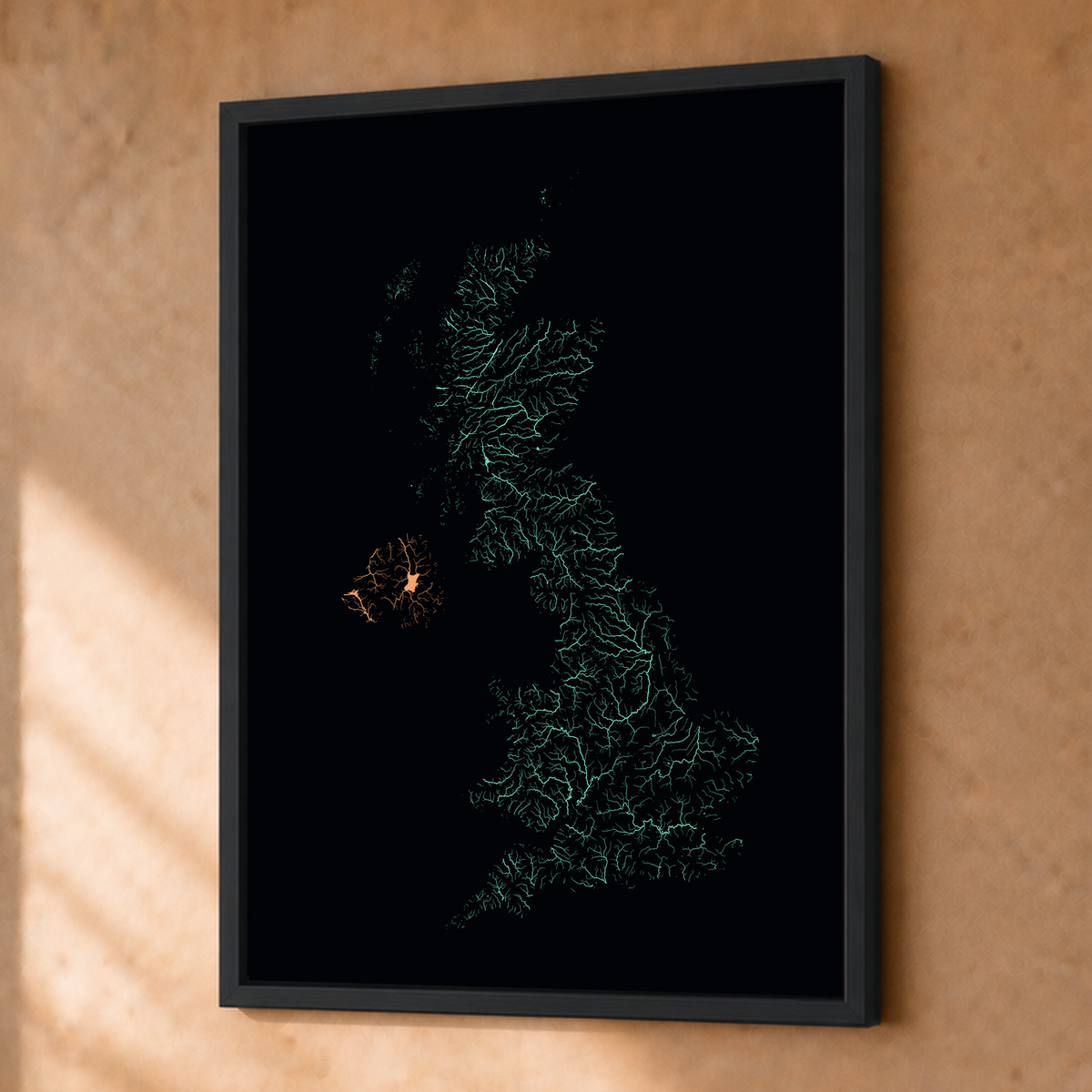 Beautiful Rivers — Reino Unido — Neon por território, Fine art emoldurado · 30 × 40 cm, Preto · Sem margem
