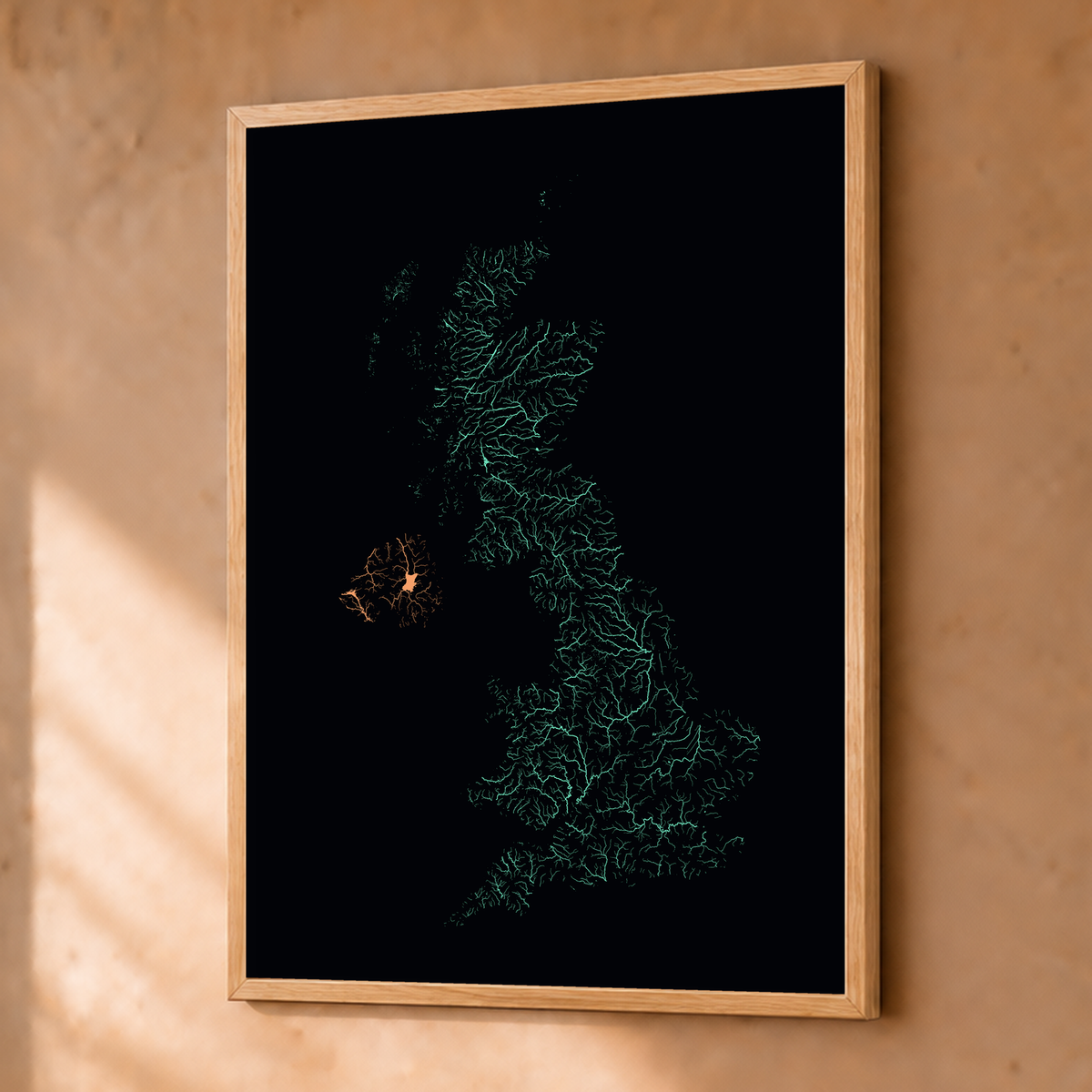 Beautiful Rivers — Reino Unido — Neon por território, Fine art emoldurado · 30 × 40 cm, Natural · Sem margem