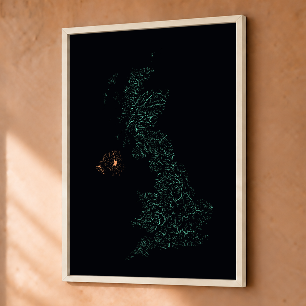 Beautiful Rivers — Reino Unido — Neon por território, Fine art emoldurado · 30 × 40 cm, Branco · Sem margem