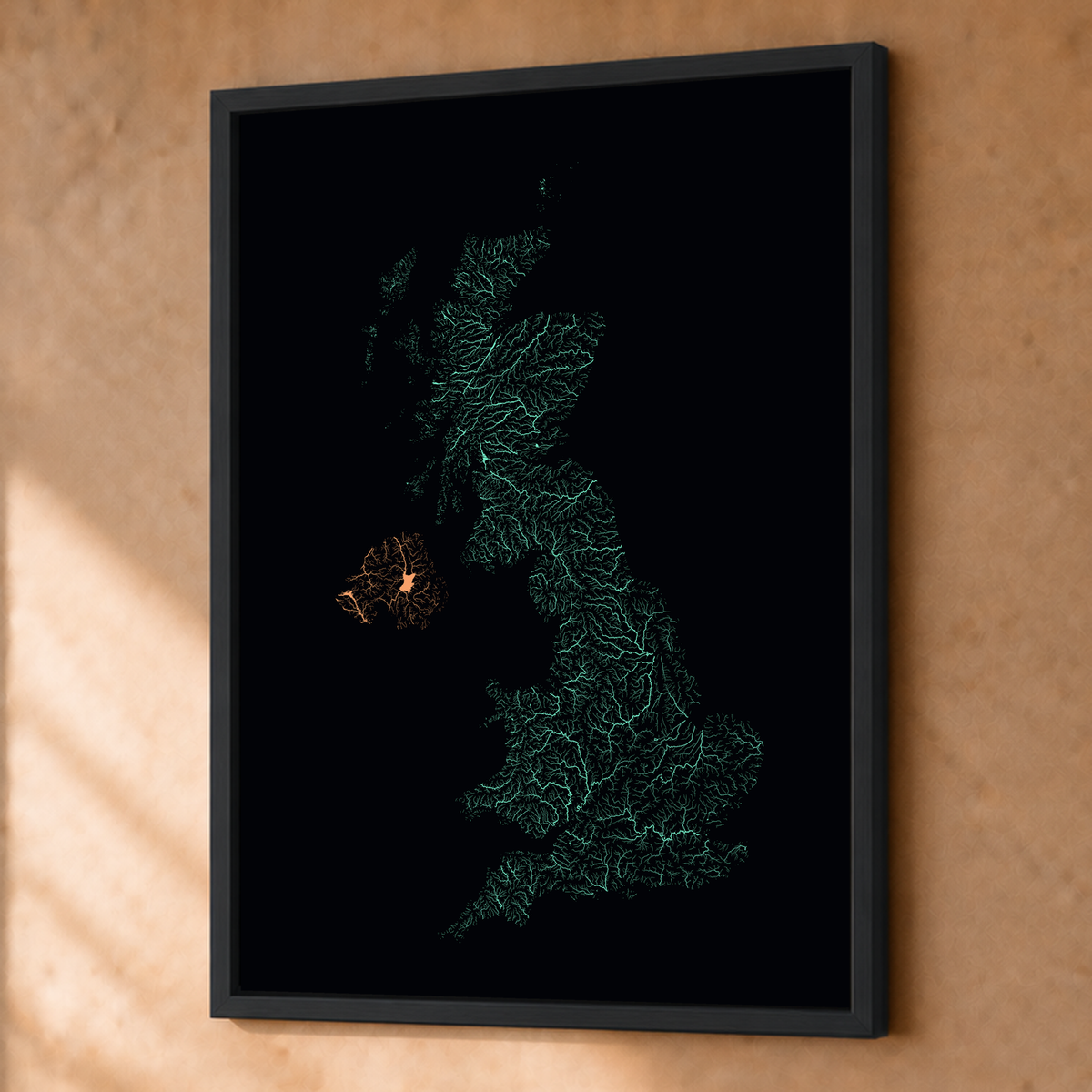 Beautiful Rivers — Reino Unido — Neon por território, Fine art emoldurado · 45 × 60 cm, Preto · Sem margem