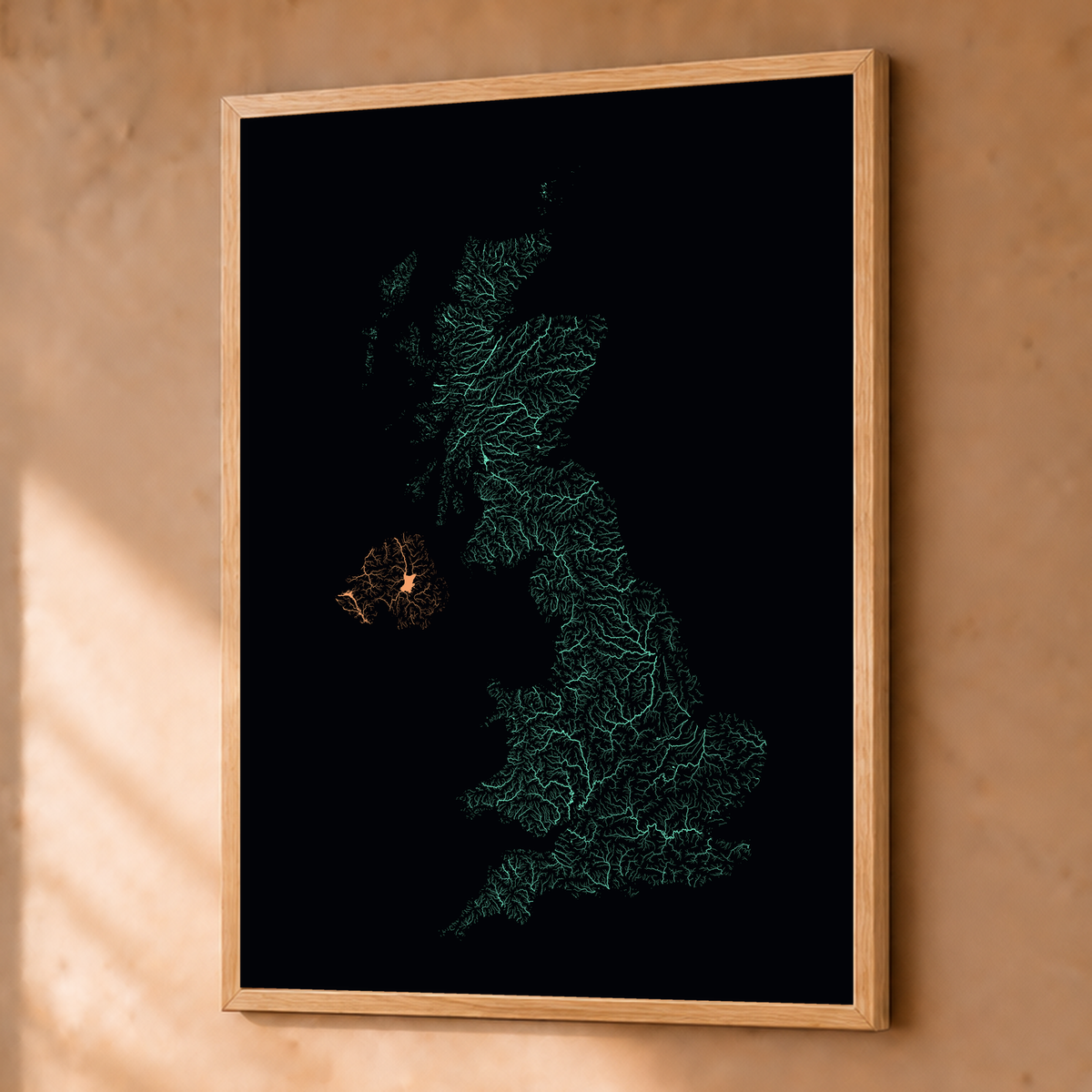 Beautiful Rivers — Reino Unido — Neon por território, Fine art emoldurado · 45 × 60 cm, Natural · Sem margem