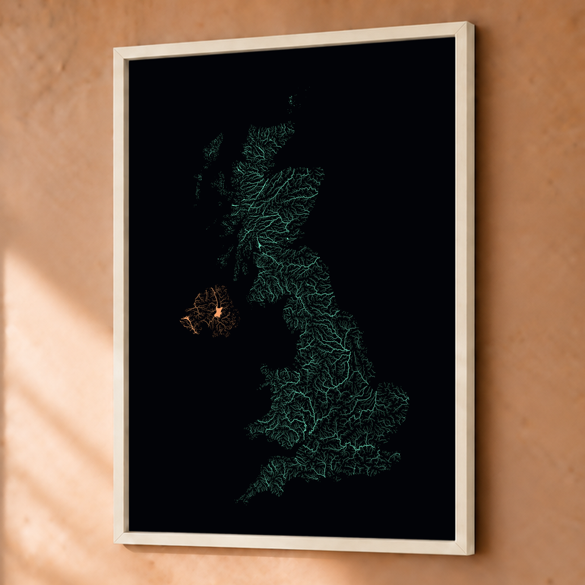 Beautiful Rivers — Reino Unido — Neon por território, Fine art emoldurado · 45 × 60 cm, Branco · Sem margem