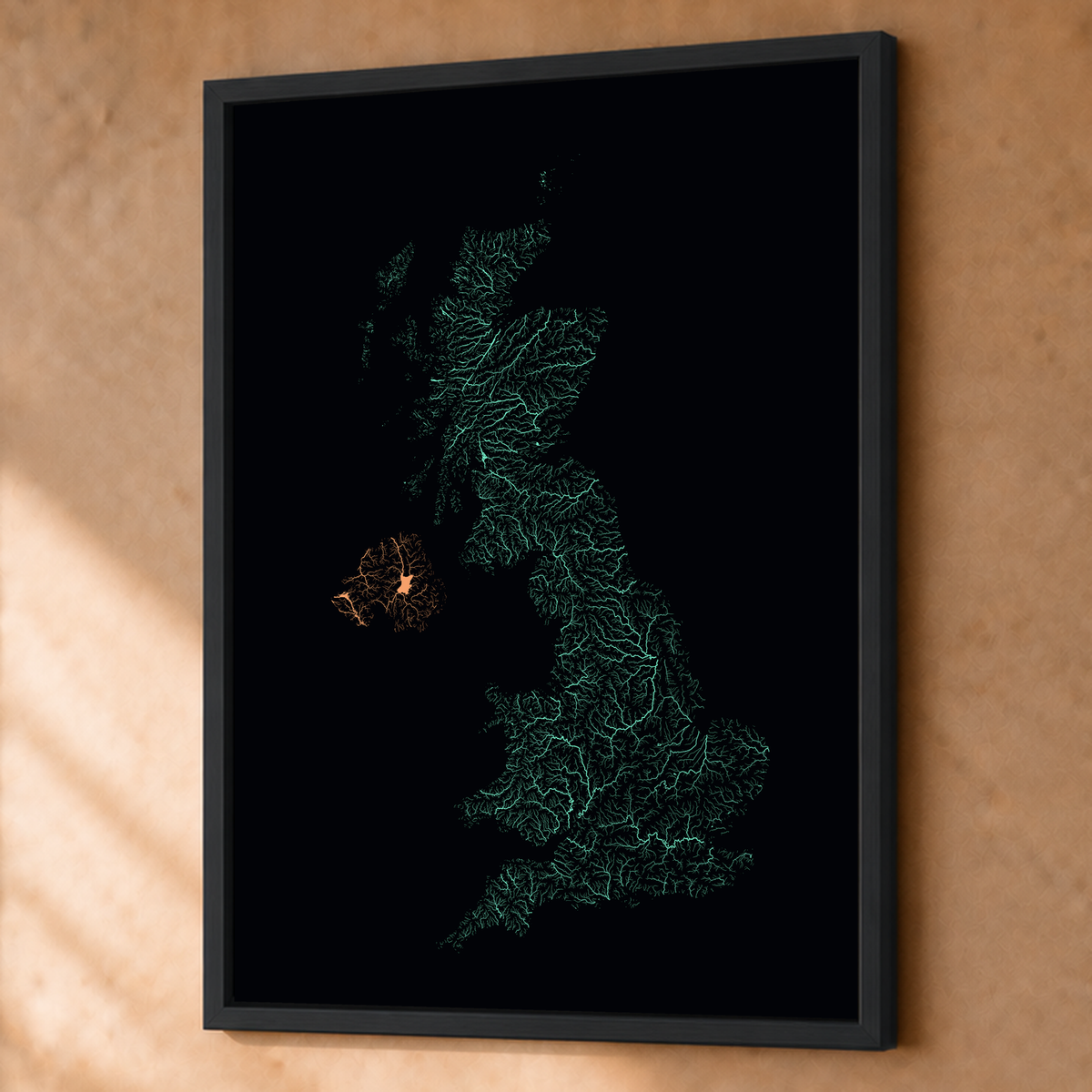 Beautiful Rivers — Reino Unido — Neon por território, Fine art emoldurado · 60 × 80 cm, Preto · Sem margem