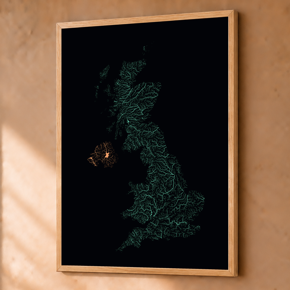 Beautiful Rivers — Reino Unido — Neon por território, Fine art emoldurado · 60 × 80 cm, Natural · Sem margem