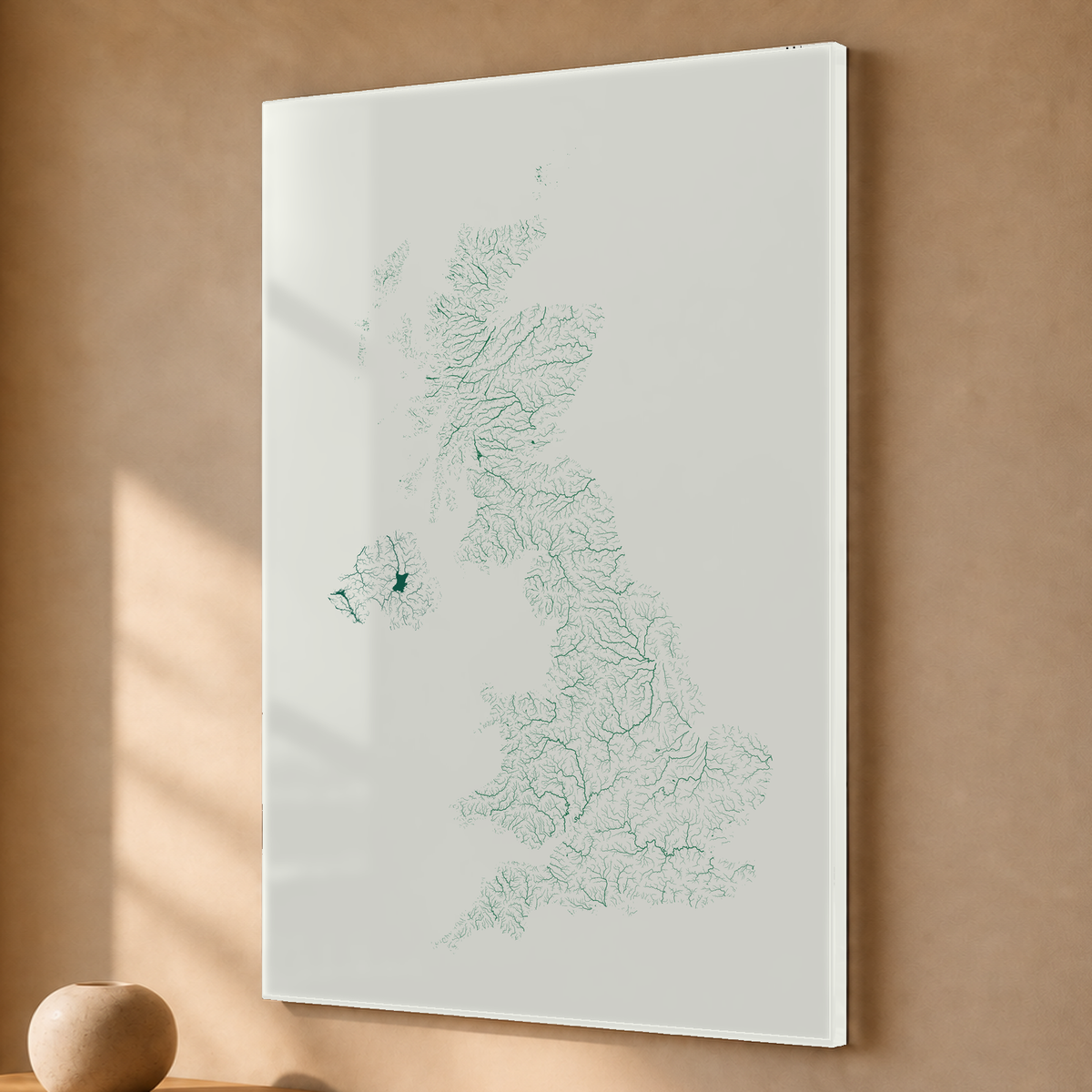 Beautiful Rivers — Reino Unido — Verde jade e porcelana, Acrílico · 40 × 60 cm, Sem margem