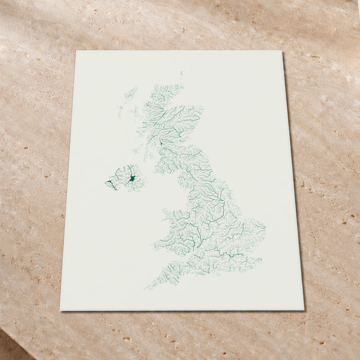 Beautiful Rivers — Reino Unido — Verde jade e porcelana, Impressão fine art · 60 × 80 cm, Sem margem