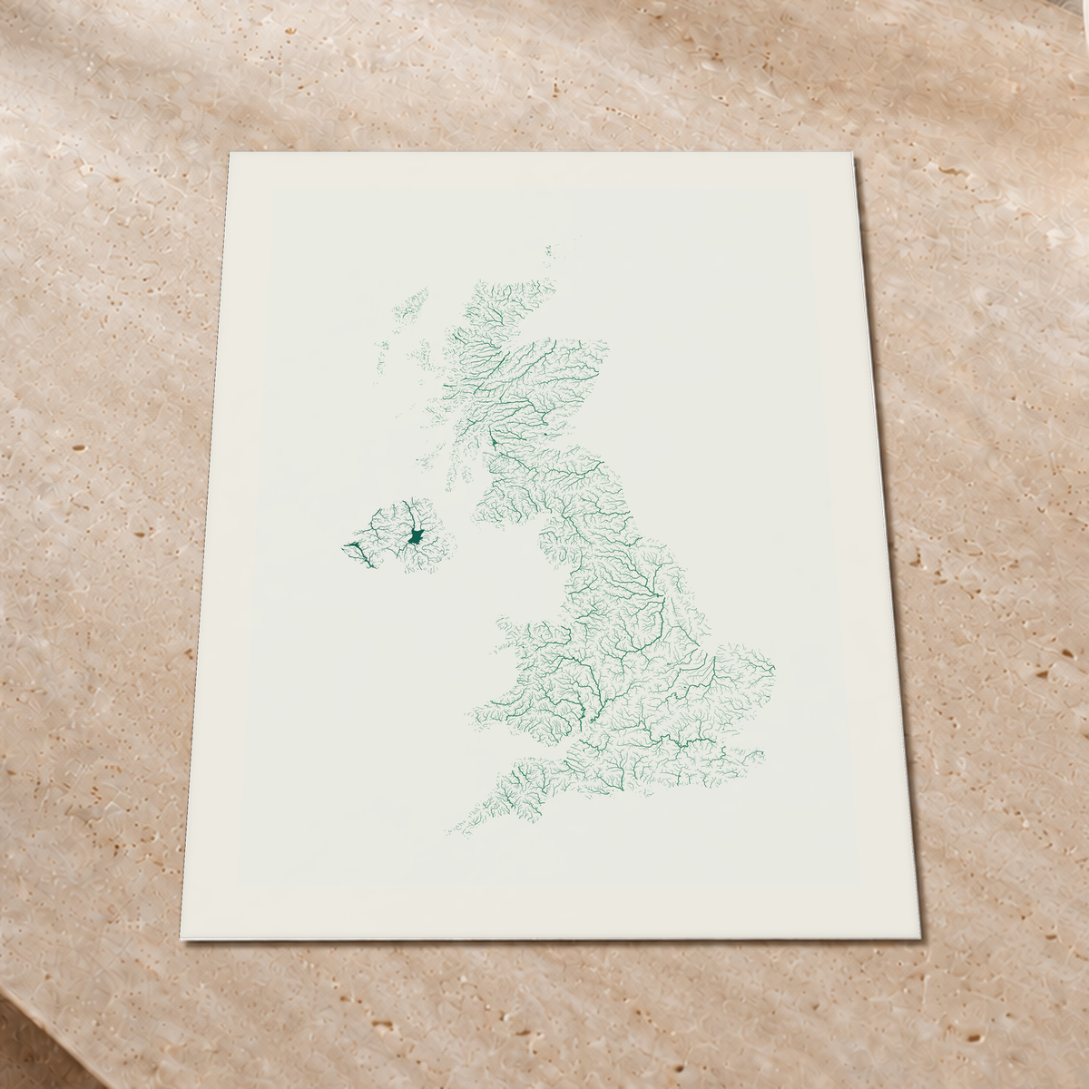 Beautiful Rivers — Reino Unido — Verde jade e porcelana, Impressão fine art · 60 × 80 cm, Margem branca