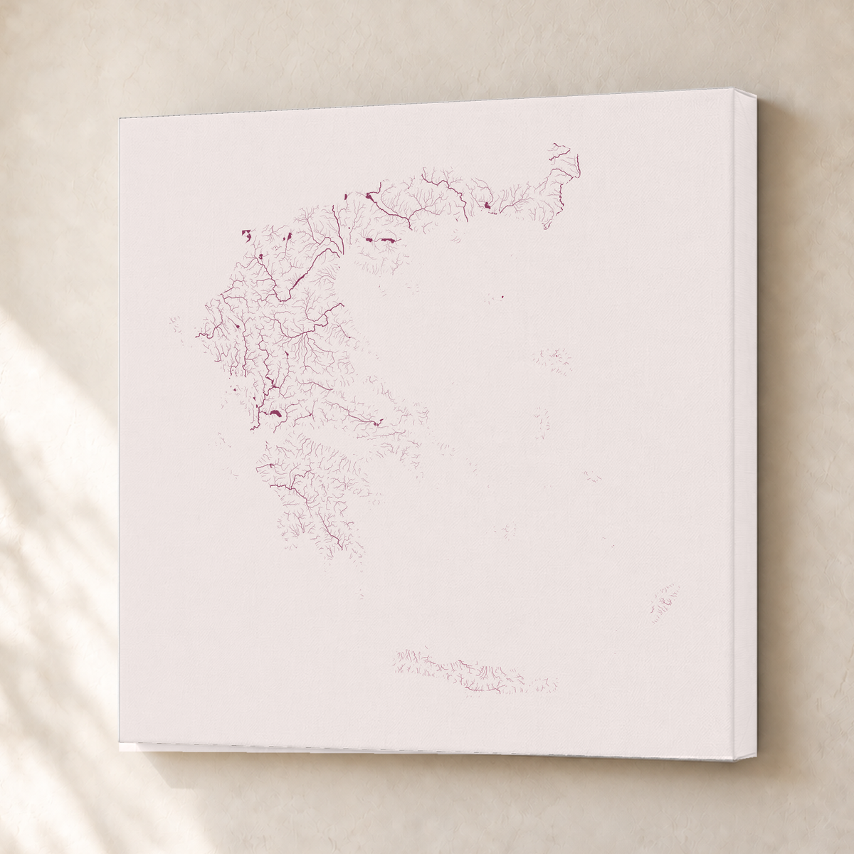 Beautiful Rivers — Grécia — Ameixa e rosé, Canvas · 50 × 50 cm, Sem margem