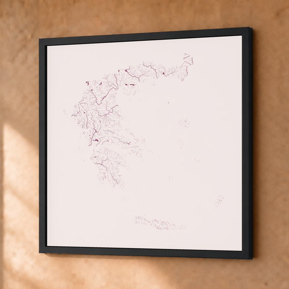 Beautiful Rivers — Grécia — Ameixa e rosé, Fine art emoldurado · 76 × 76 cm, Preto · Sem margem