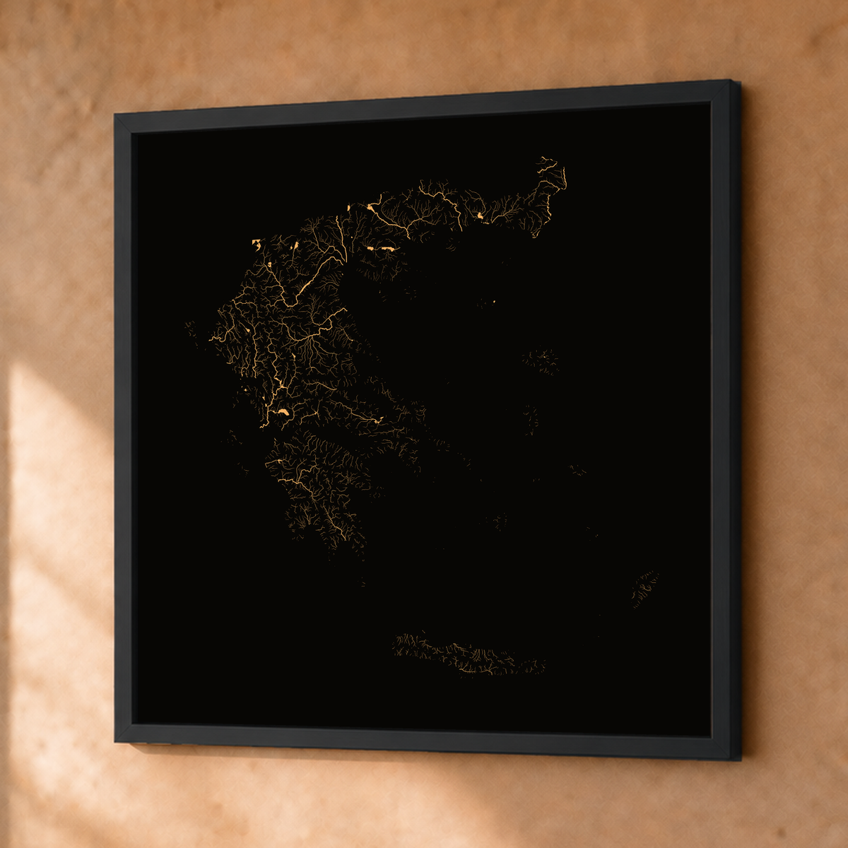 Beautiful Rivers — Grécia — Cobre, Fine art emoldurado · 76 × 76 cm, Preto · Sem margem