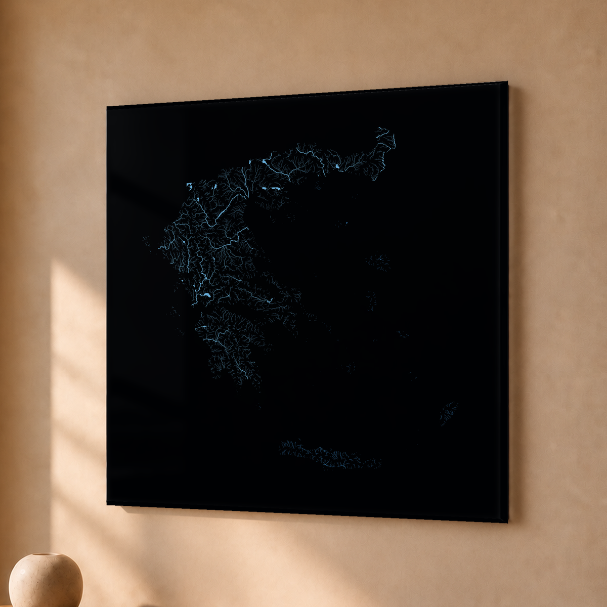 Beautiful Rivers — Grécia — Neon hidrográfico, Acrílico · 30 × 30 cm, Sem margem