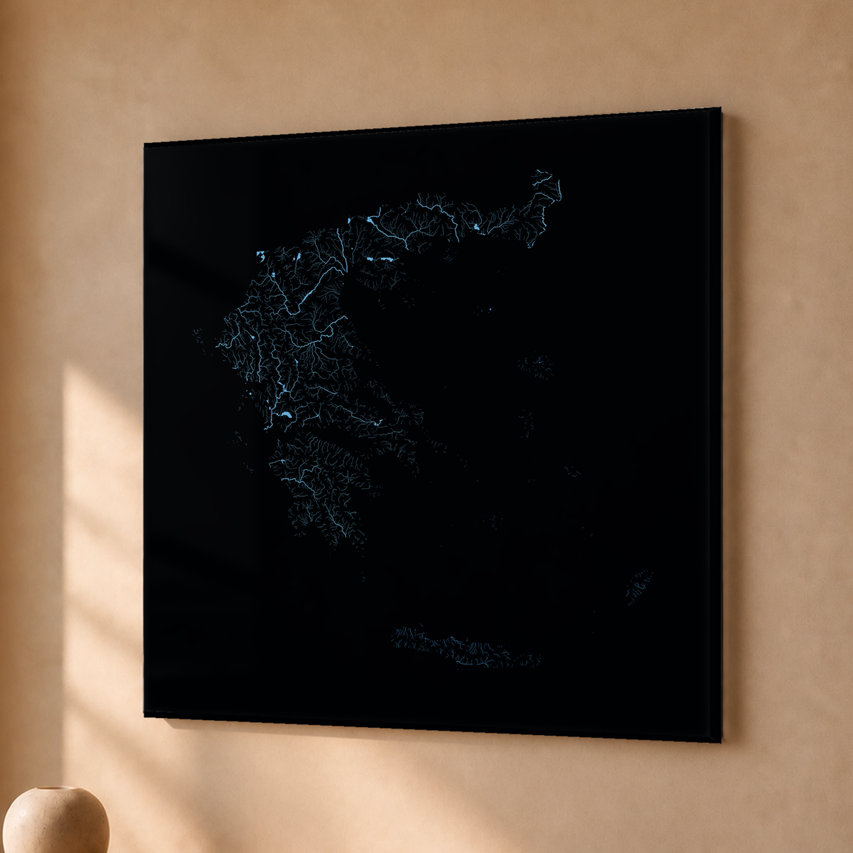Beautiful Rivers — Grécia — Neon hidrográfico, Acrílico · 50 × 50 cm, Sem margem