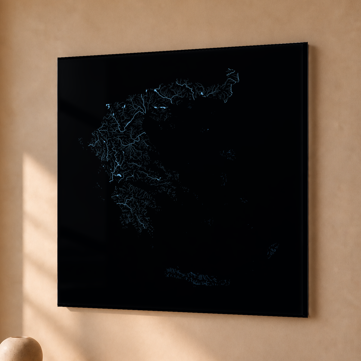 Beautiful Rivers — Grécia — Neon hidrográfico, Acrílico · 76 × 76 cm, Sem margem